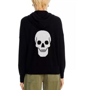Luxurious 100% Cashmere Skull Back Hoodie By Aqua in black / ivory